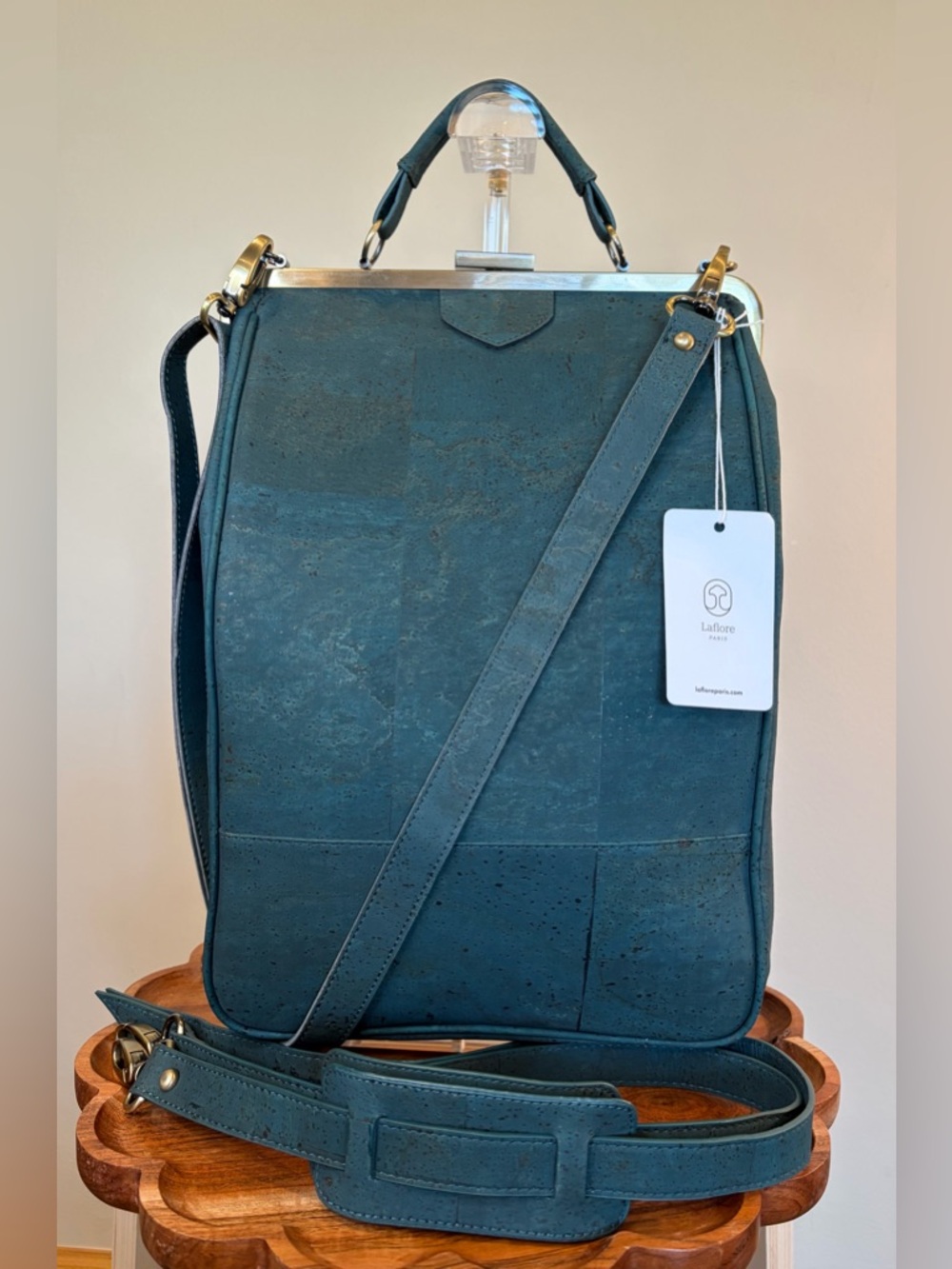 Bobobark La Flore Paris Premium Cork Emerald Green Convertible Backpack EUC - Picture 3 of 16
